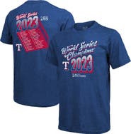 Majestic Threads Men's Majestic Threads  Royal Texas Rangers 2023 World Series Champions Life Of The Party Tri-Blend Roster T-Shirt