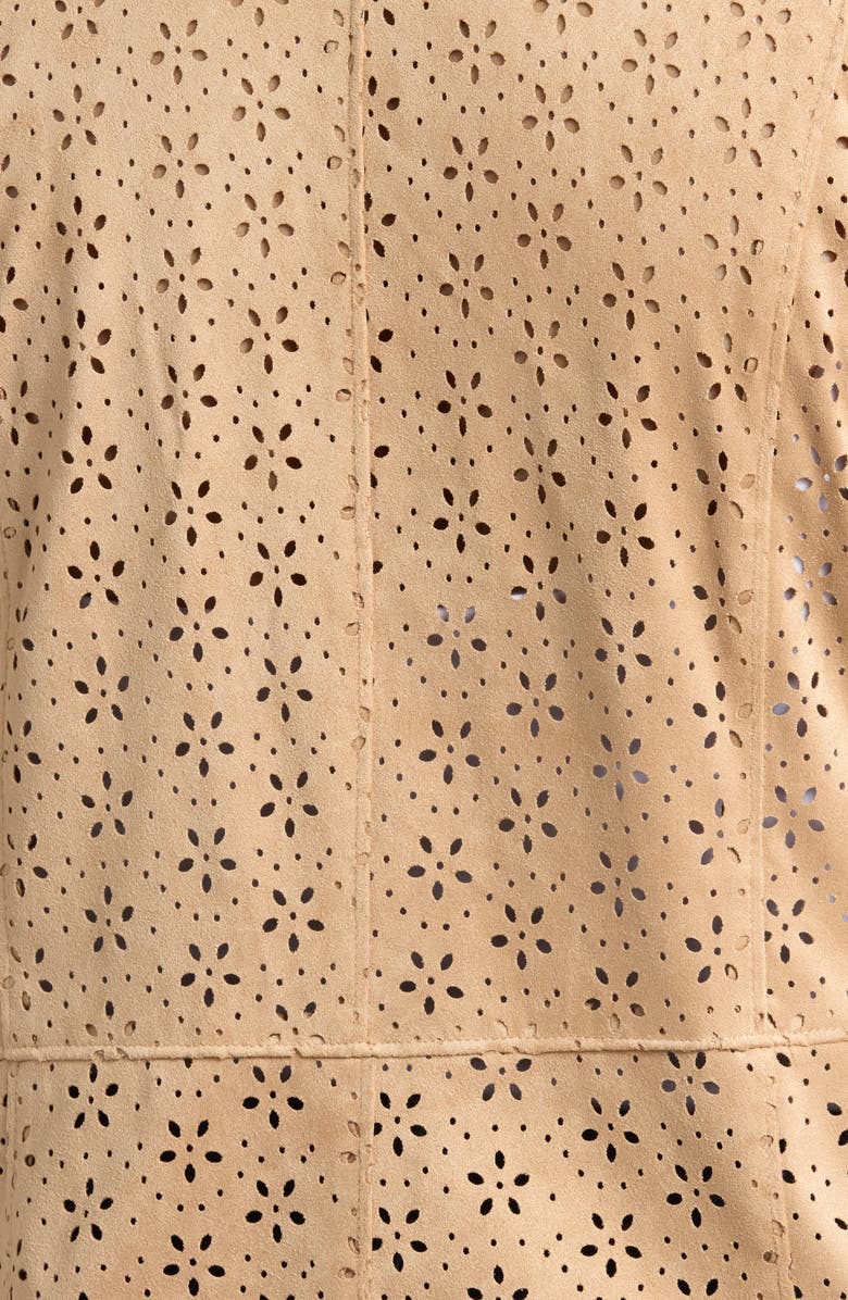 Bagatelle Perforated Floral Faux Suede Drape Jacket, Alternate, color, Bleached Sand