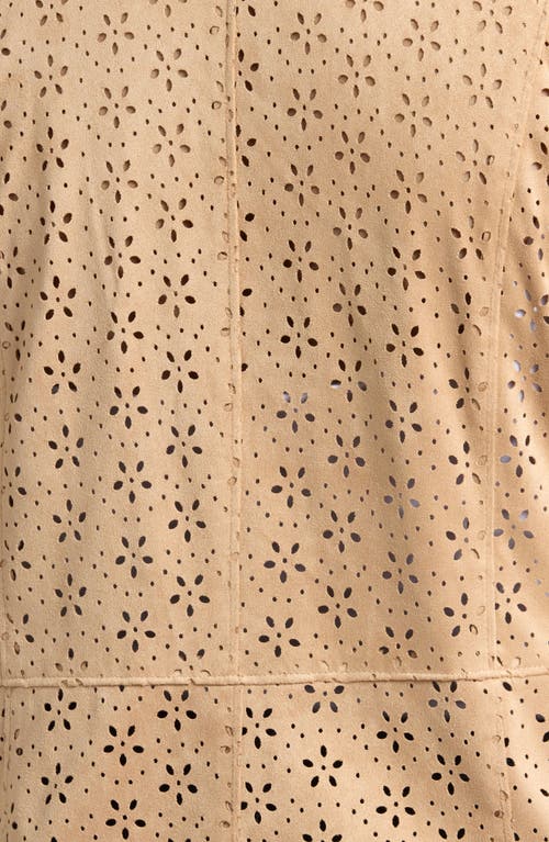 Bagatelle Perforated Floral Faux Suede Drape Jacket In Bleached Sand