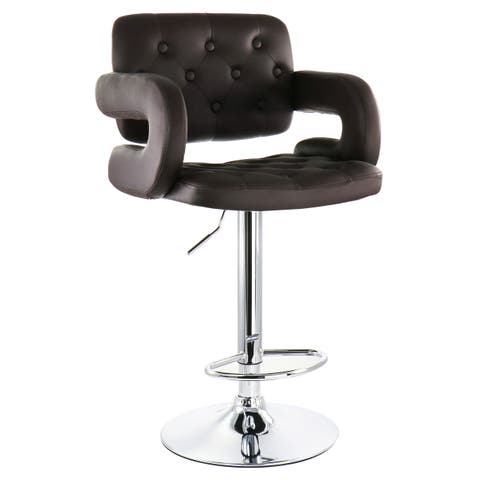 Faux Leather Tufted Bar Stool with Adjustable Height
