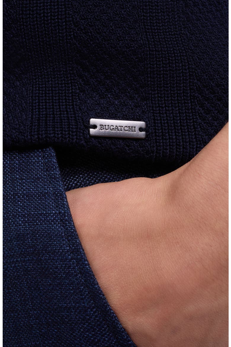 Johnny Collar Basket Stitch Cotton Blend Short Sleeve Sweater, Alternate, color, NAVY