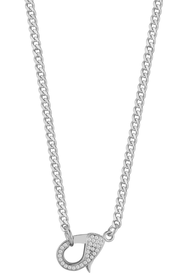 Pavé Cubic Zirconia Clasp Curb Chain Necklace, Main, color, SILVER