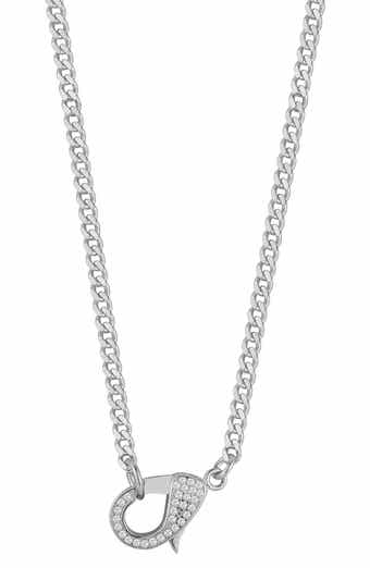 CHLOE AND MADISON Pavé Cubic Zirconia Clasp Curb Chain Necklace