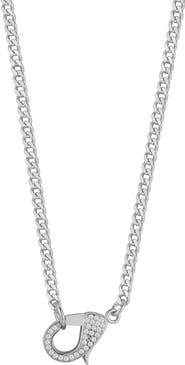 CHLOE AND MADISON Pavé Cubic Zirconia Clasp Curb Chain Necklace