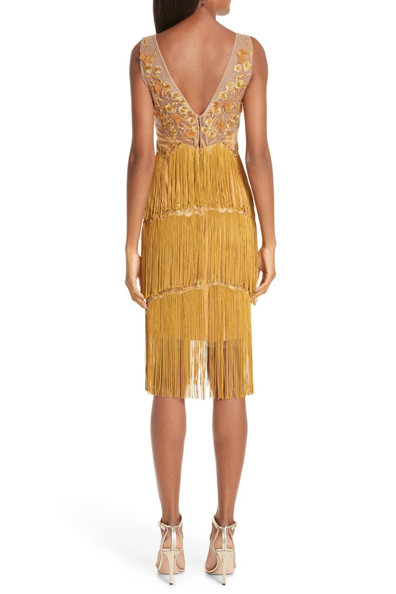 Embellished Tiered Fringe Dress, Alternate, color, GOLD