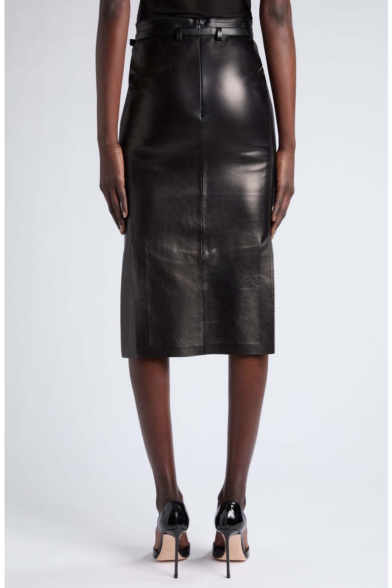 Guanteria Lambskin Leather Pencil Skirt, Alternate, color, BLACK
