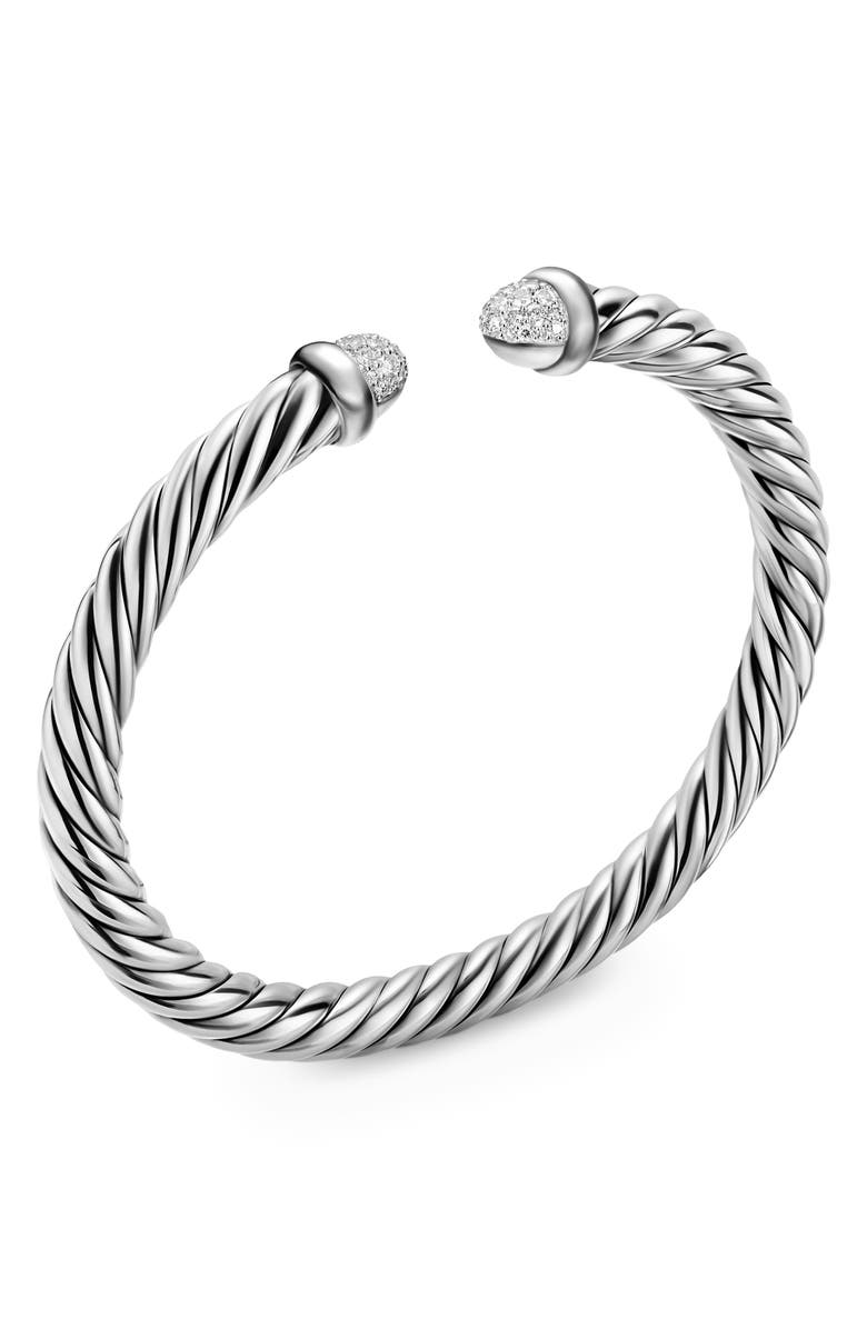 David Yurman Cable Flex Bracelet in Sterling Silver with Diamond Pavé Domes, 6mm, Alternate, color, Silver Pave