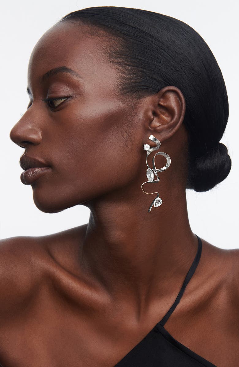 Sterling King Crystal Ribbon Drop Earrings, Alternate, color, Sterling Silver