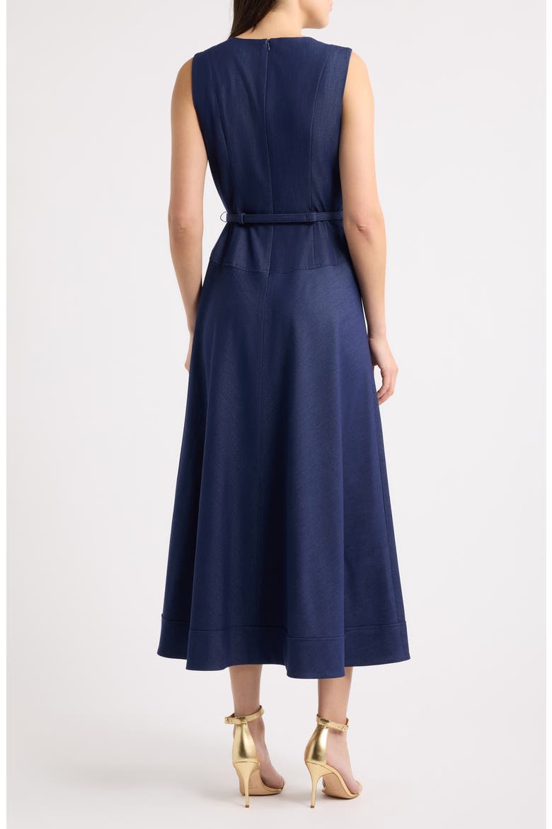 Belted Drop Waist Midi Dress, Alternate, color, MIDNIGHT FAUX DENIM