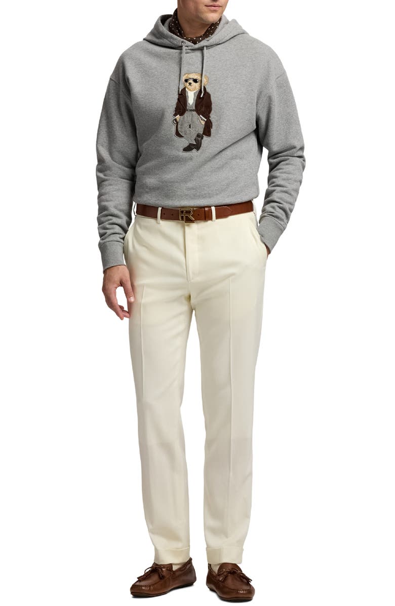 Ralph Lauren Purple Label Felpa Bear Appliqué Cotton & Cashmere Hoodie, Alternate, color, Classic Light Grey Melange