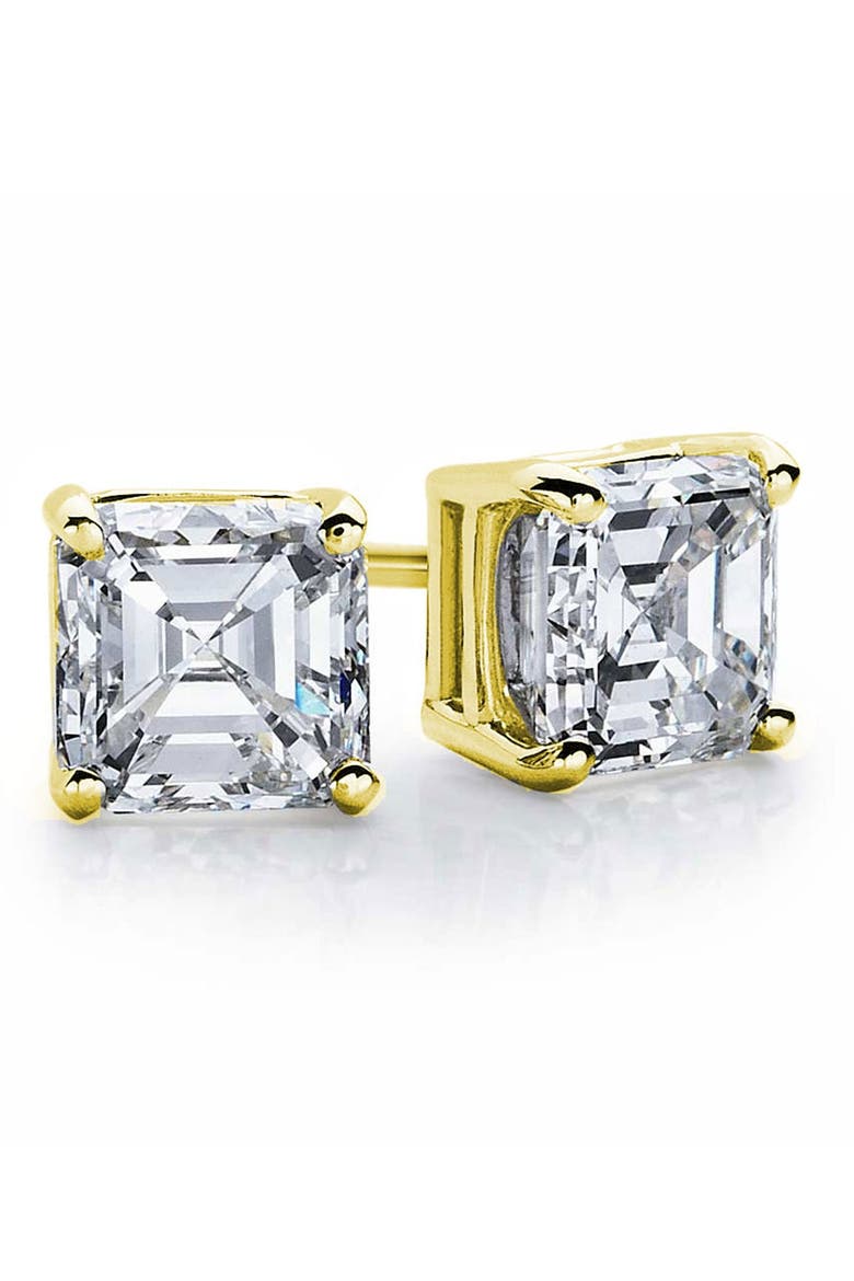 14K Gold Plated Asscher-Cut White CZ Stud Earrings, Main, color, YELLOW