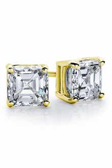 SUZY LEVIAN 14K Gold Plated Asscher-Cut White CZ Stud Earrings