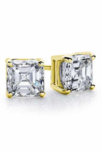14K Gold Plated Asscher-Cut White CZ Stud Earrings