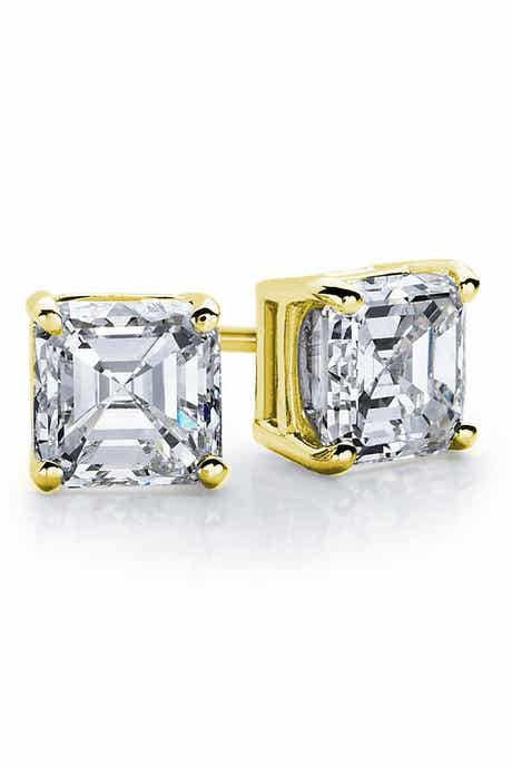 SUZY LEVIAN 14K Gold Plated Asscher-Cut White CZ Stud Earrings