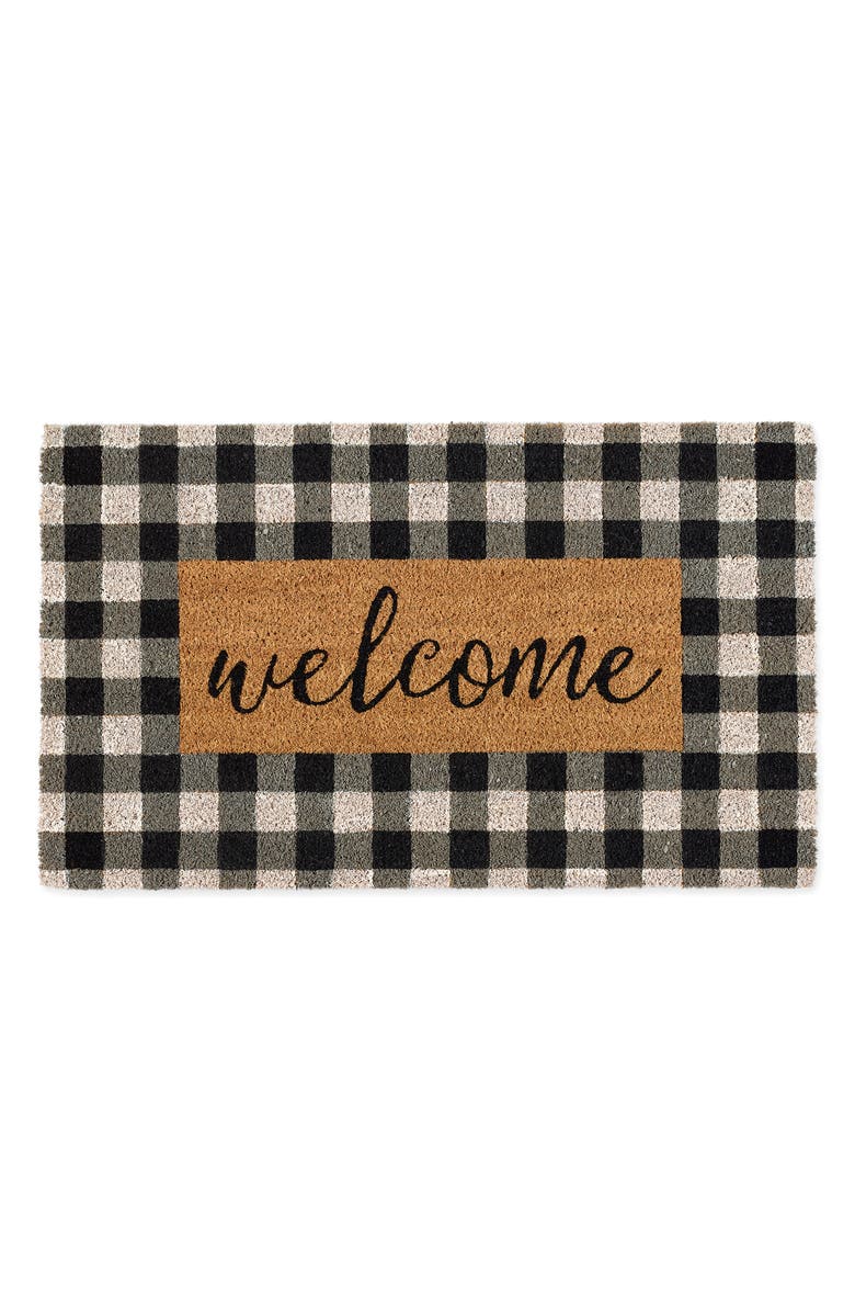 Design Imports Checkers Welcome Doormat, Main, color, Black/ White/ Natural