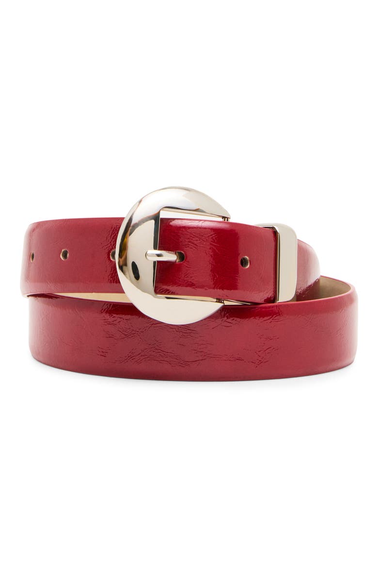 High Shine Glazed Faux Leather Belt, Main, color, RUBY