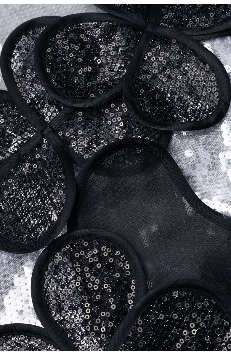 Malva Florea Sequin Mini Dress With Layered Floral Appliqus, Alternate, color, Light Blue