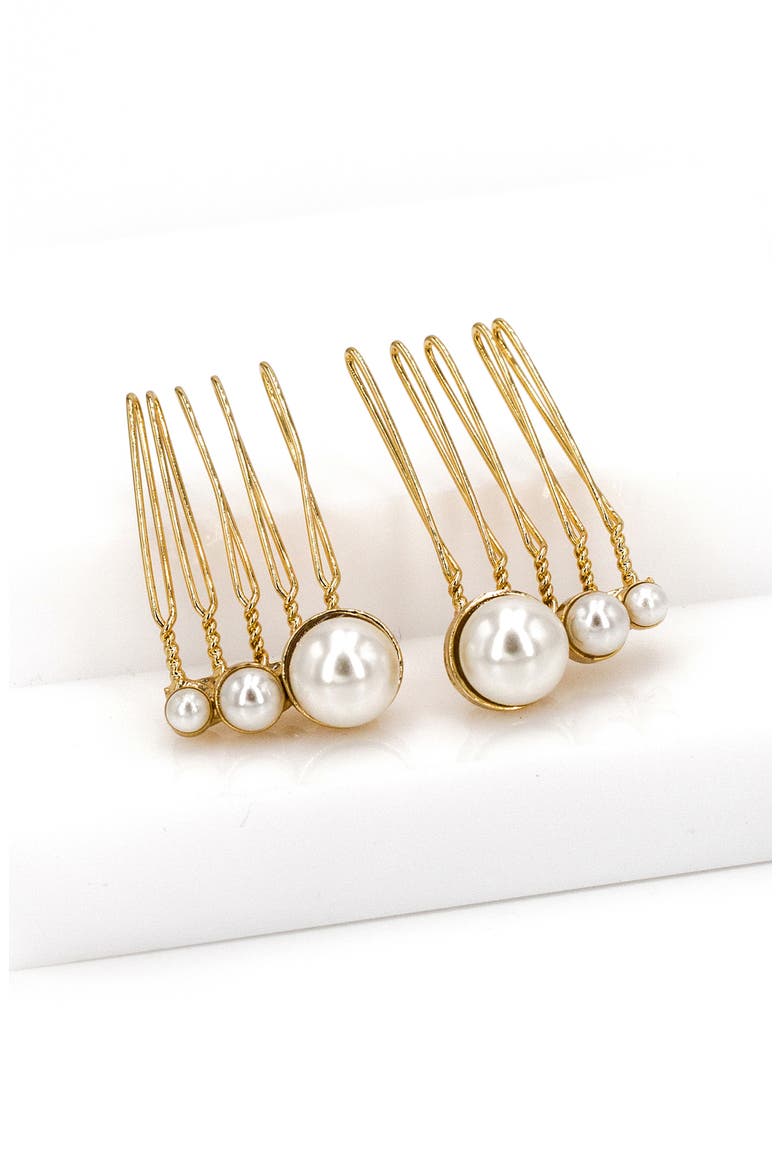 Feya Set of 2 Imitation Pearl Hair Combs, Main, color, GOLD