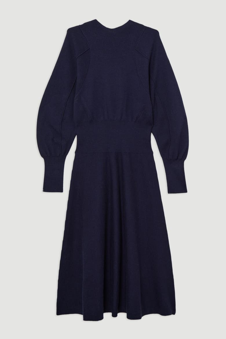 Wool Look Rounded Sleeve Knit Midi Dress, Alternate, color, Navy