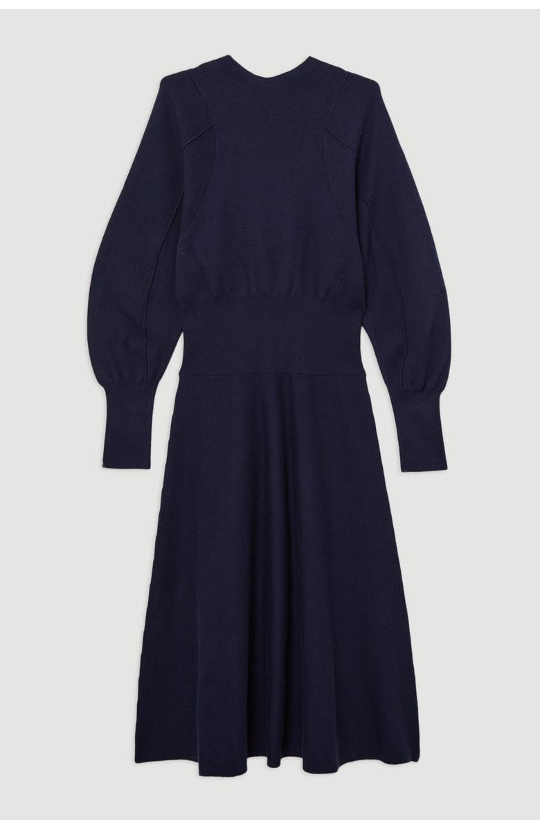Karen Millen Wool Look Rounded Sleeve Knit Midi Dress, Alternate, color, Navy