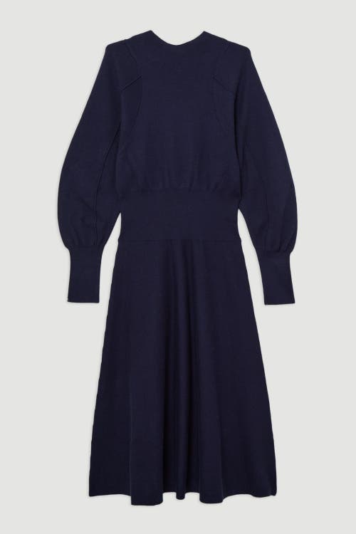 Karen Millen Wool Look Rounded Sleeve Knit Midi Dress In Blue