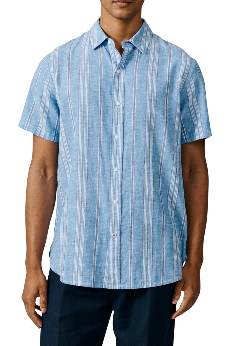 Austin Cotton Linen Short Sleeved Shirt, Alternate, color, Blue Irregular Stripe
