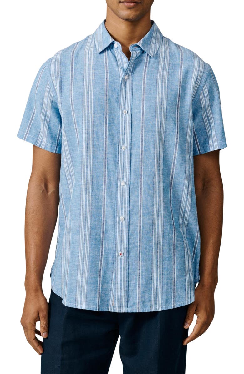 Aubin Austin Cotton Linen Short Sleeved Shirt, Alternate, color, Blue Irregular Stripe