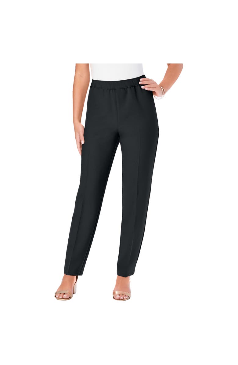 Roaman's Petite Plus Size Classic Bend Over<sup>®</sup> Structured Straight Leg Pull-On Pant, Main, color, Black