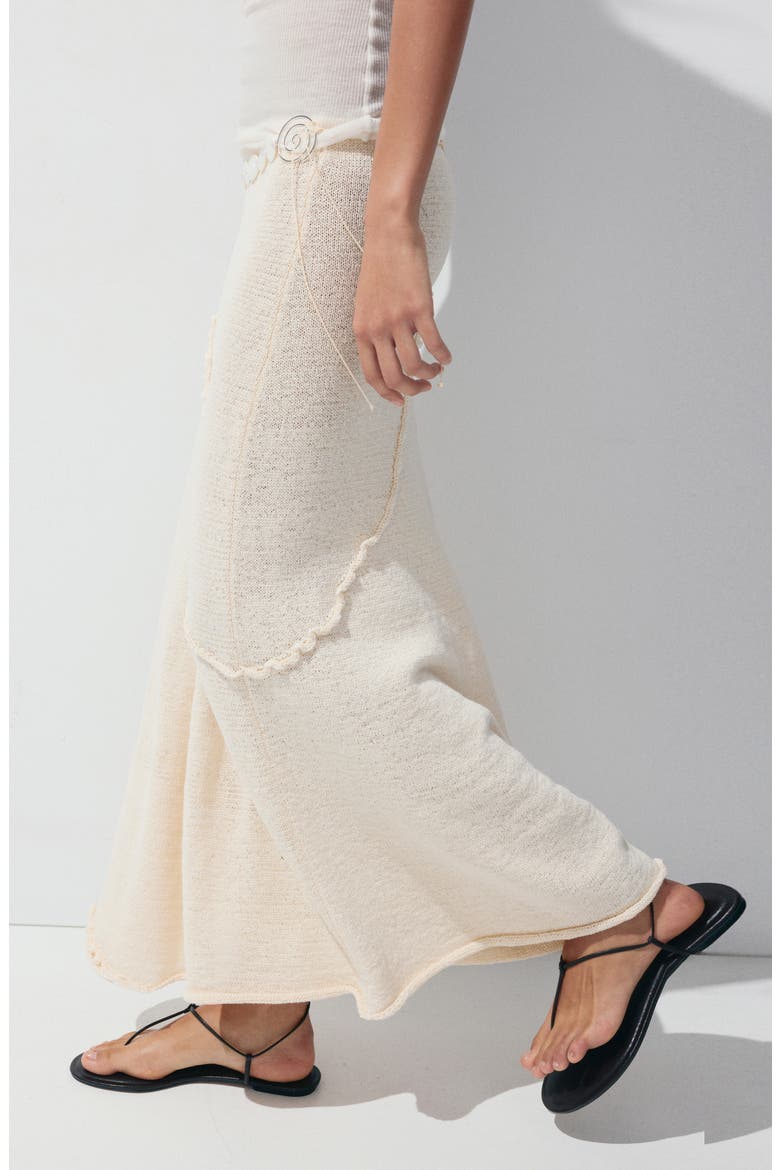 Wavy Trim Pull-On Midi Skirt, Alternate, color, SAND