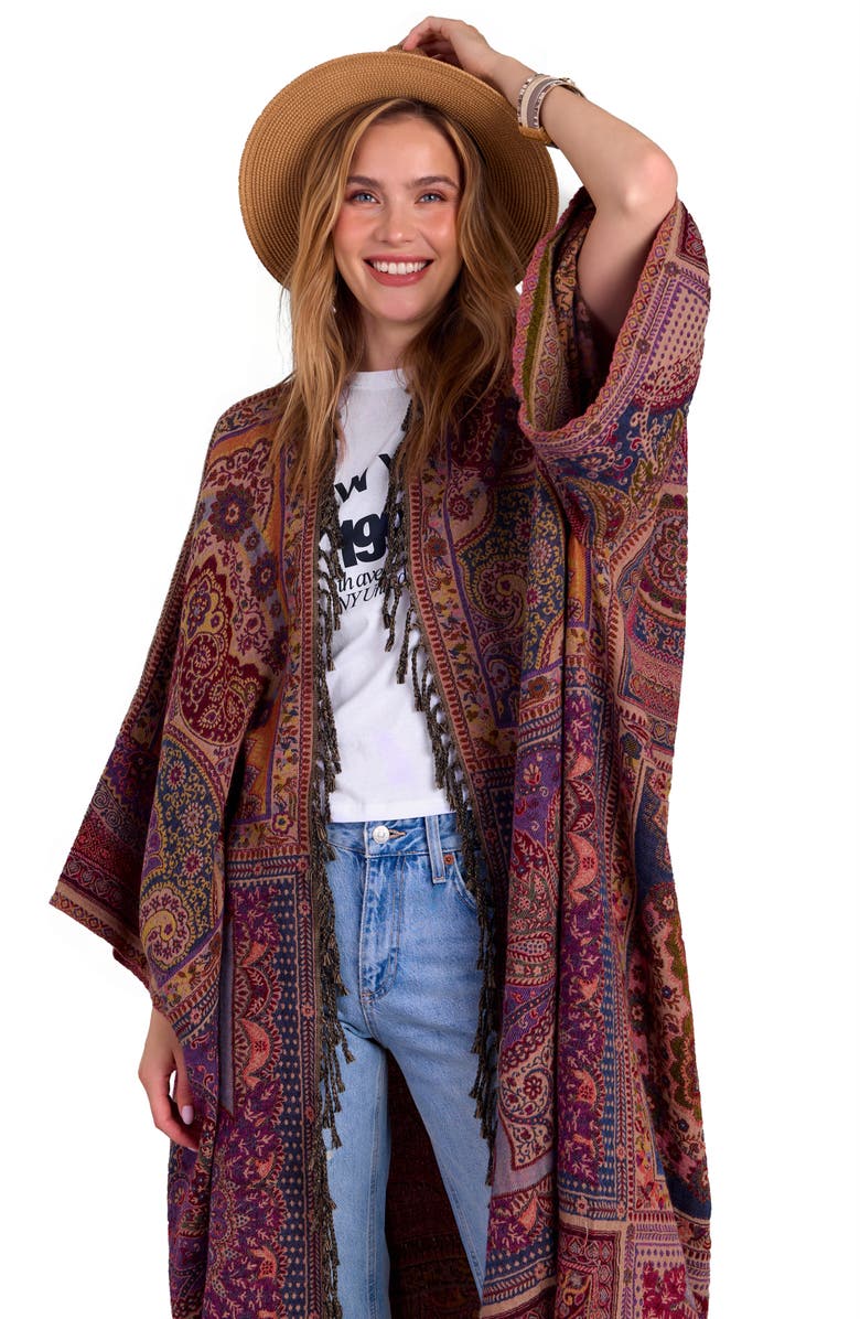 SAACHI Tapestry Cotton & Wool Blend Longline Duster, Alternate, color,