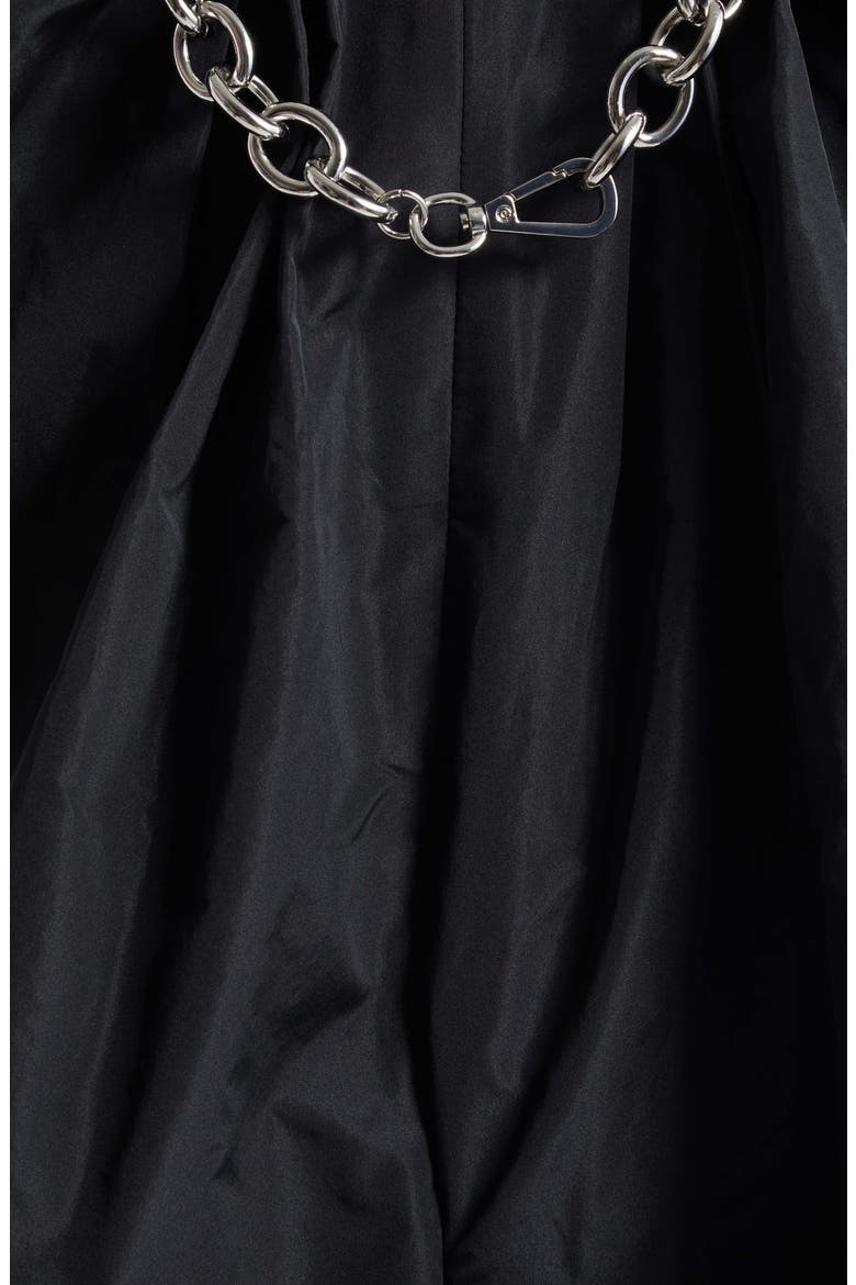 Fitted Back Ruched Detail Chain Taffeta Maxi Dress, Alternate, color, BLACK