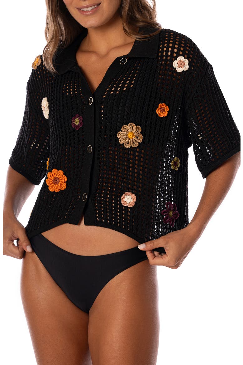 Canva Open Stitch Cover-Up Button-Up Shirt, Main, color, BLACK