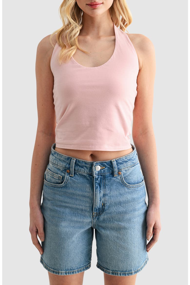 Stretch Cotton Halter Top, Main, color, WARM PINK