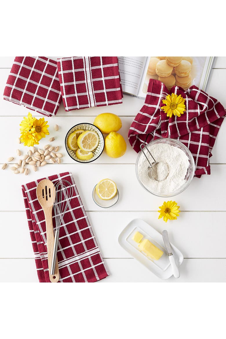 Windowpane Terry Dishtowel Set/4, Alternate, color, Wine
