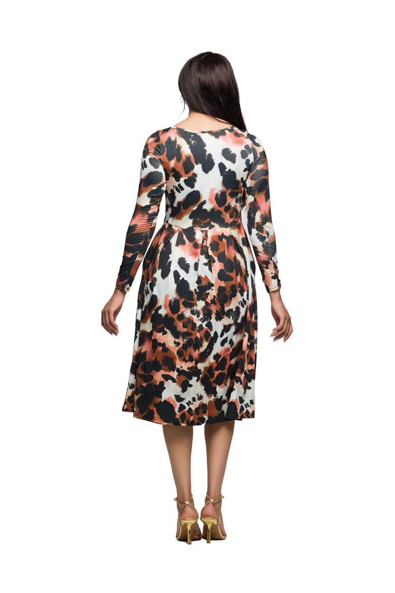 Long Sleeve Midi Dress in Animal Print, Alternate, color, Brown Multi