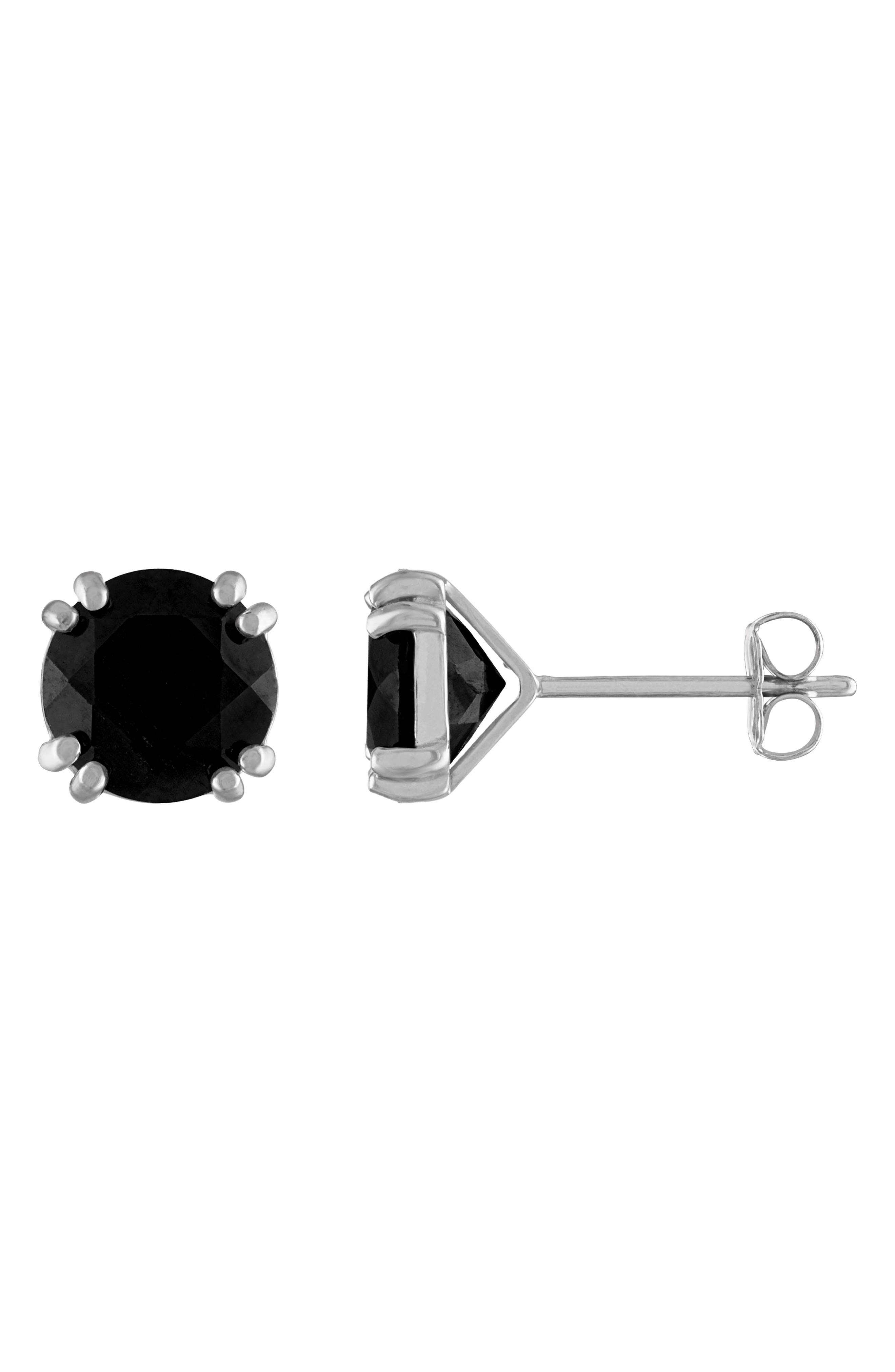 FUZION CREATIONS Round Black Sapphire Stud Earrings