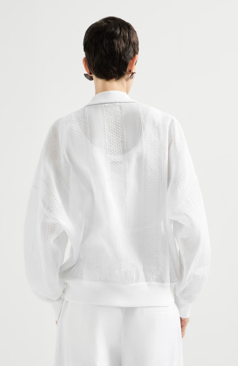 Brunello Cucinelli Broderie anglaise bomber jacket, Alternate, color, White