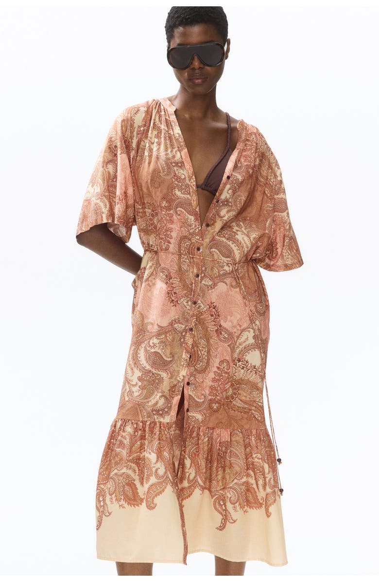 H&M Short-sleeved Tie-belt Dress, Alternate, color, Beige/Paisley
