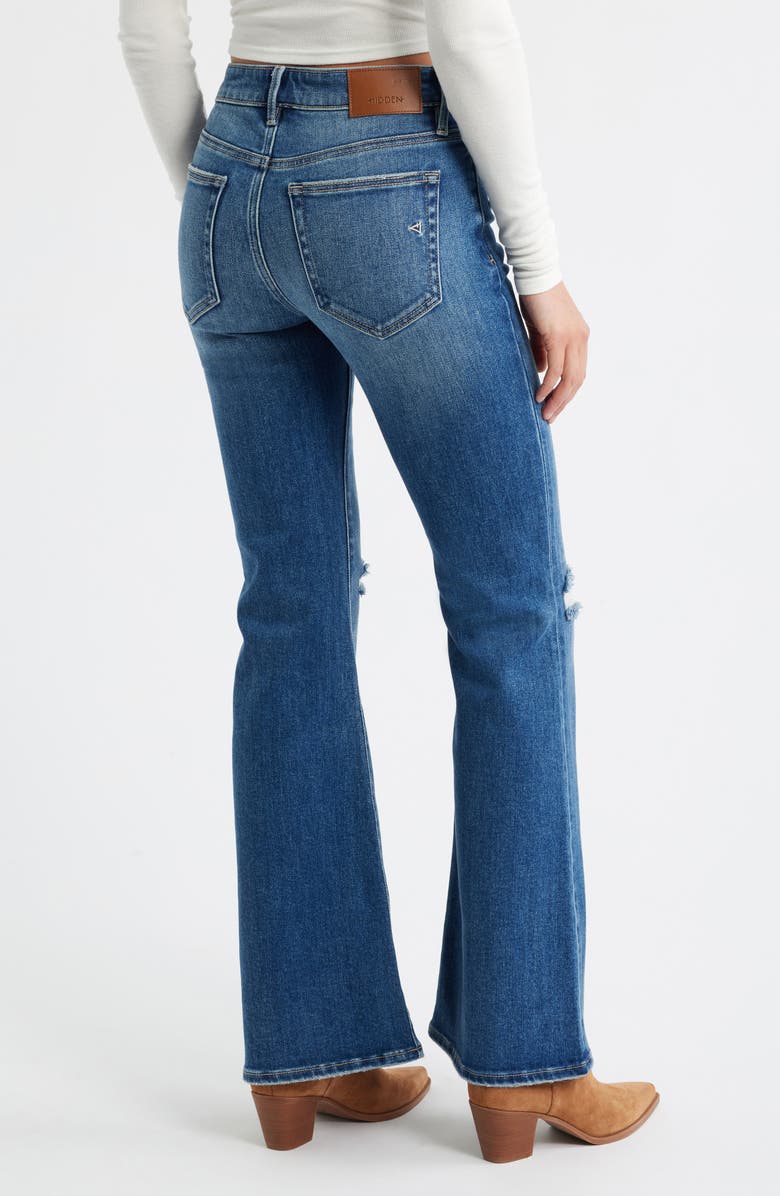 HIDDEN JEANS Ripped Mid Rise Flare Jeans, Alternate, color, Dark Wash