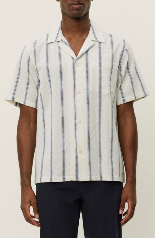 Les Deux Lukas Textured Stripe Cotton Camp Shirt In White