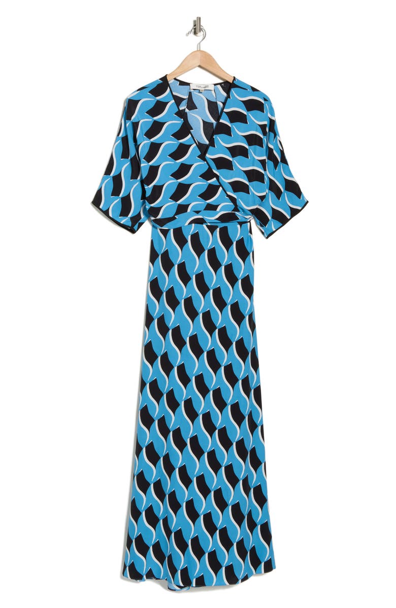 DVF Eloise Print Faux Wrap Maxi Dress, Alternate, color, Bird Weave Balanchine Blue