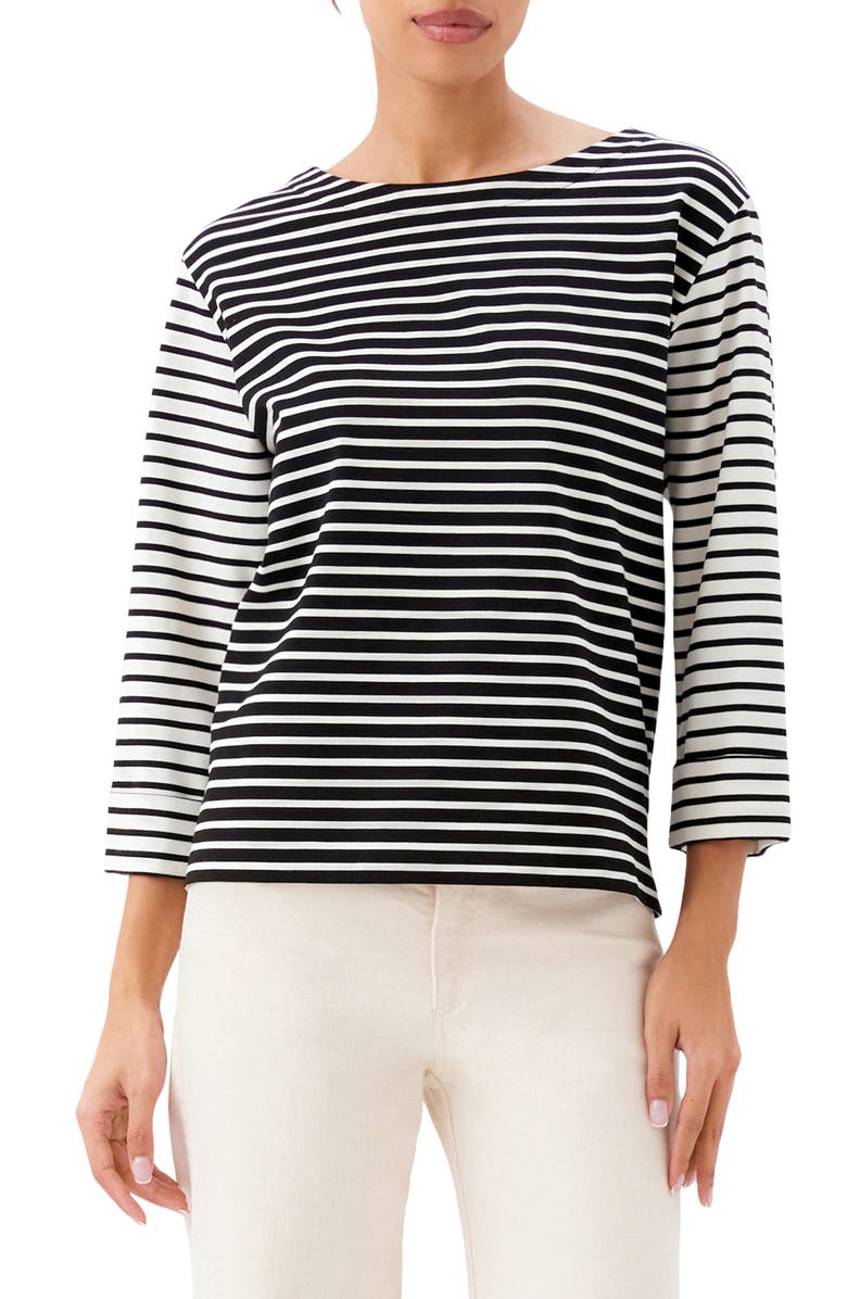 Karen Kane Contrast Stripe T-Shirt, Main, color, Black/ Ivory