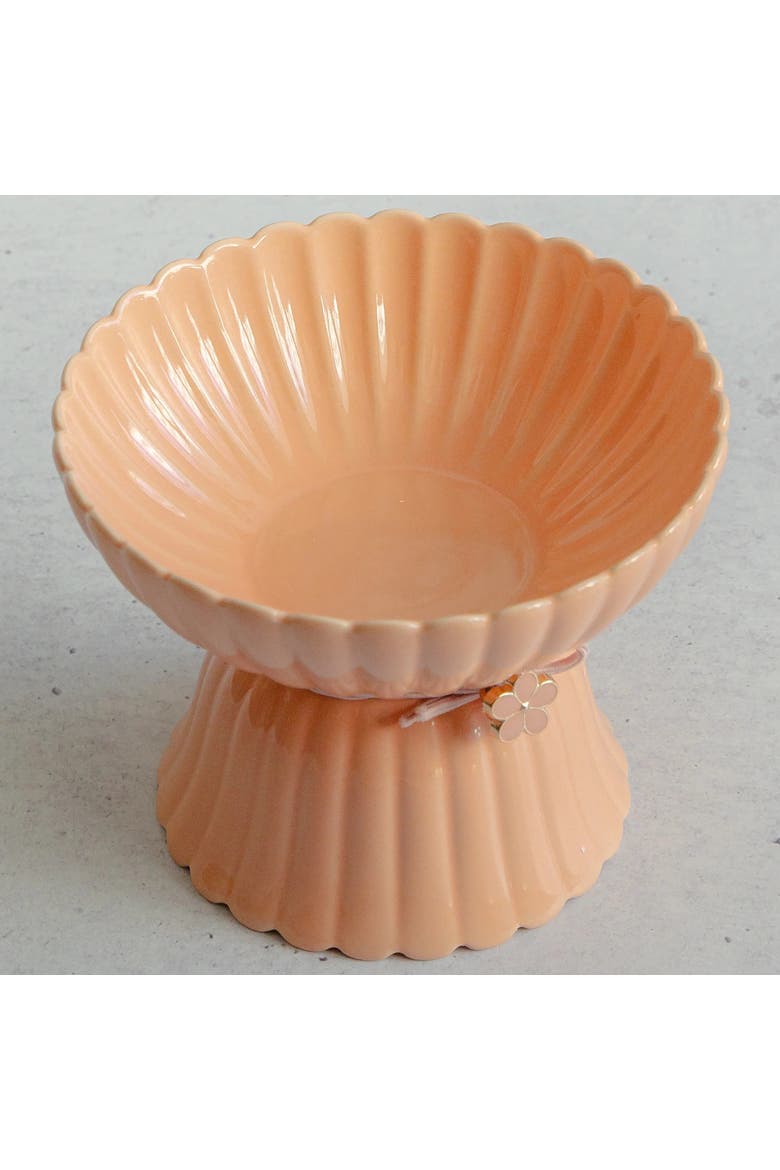 Elevated Ceramic Flower Cat Bowl, 8.45oz, Alternate, color, Pink