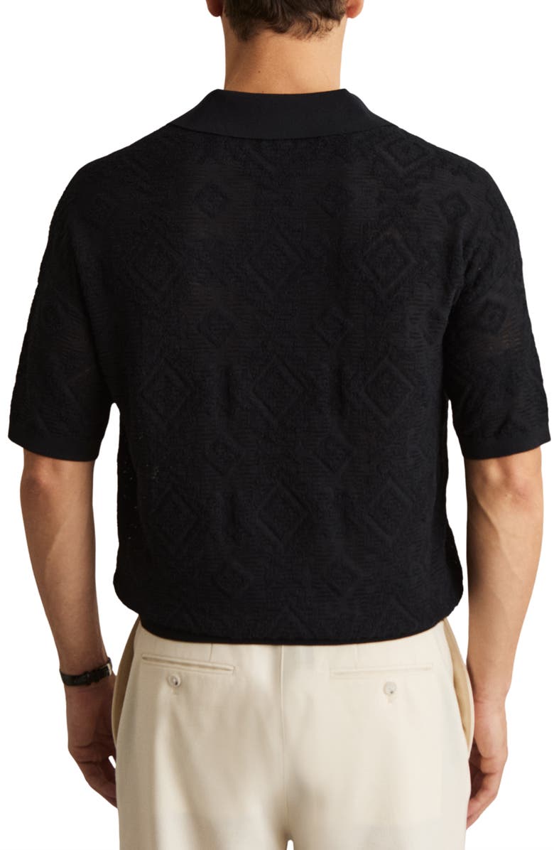 Reiss Banks Johnny Collar Textured Polo Sweater, Alternate, color, Navy
