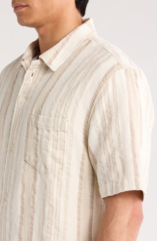 Corridor Bari Stripe Linen & Cotton Camp Shirt In Brown