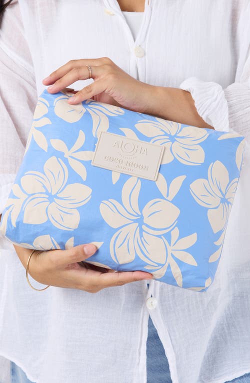 Aloha Collection Mid Plumeria Sream Water Resistant Zip Pouch In Blue