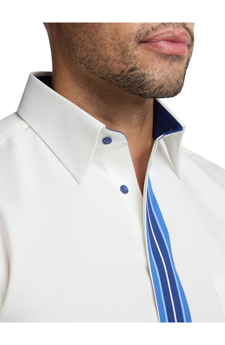 Paul Fredrick Non Iron Point Collar Dress Shirt with Striped Trim, Alternate, color, White