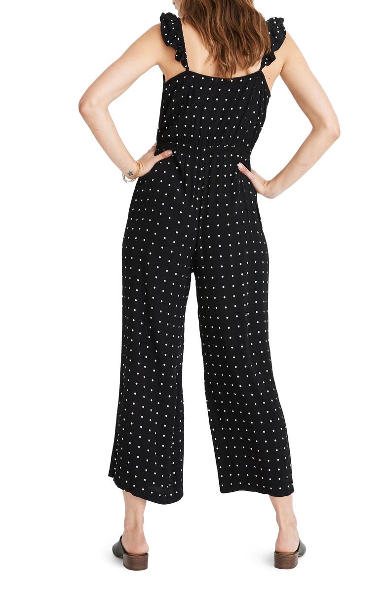 Madewell Ruffle Front Wrap Jumpsuit in Grid Dot, Alternate, color, 