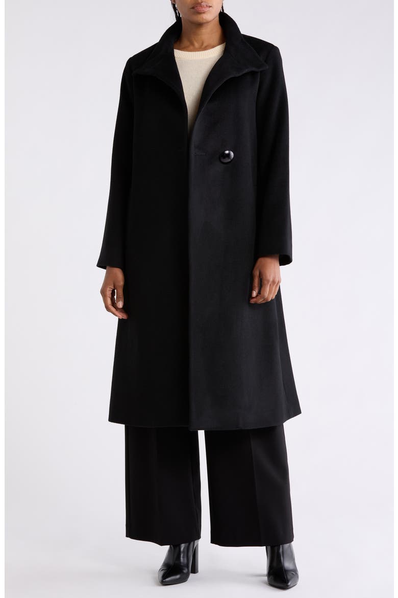 Asymmetrical Stand Collar Wool Blend Maxi Coat, Main, color, BLACK