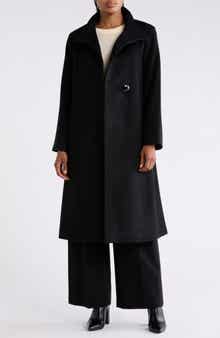 Asymmetrical Stand Collar Wool Blend Maxi Coat